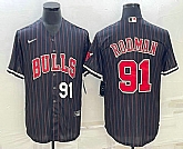 Men's Chicago Bulls #91 Dennis Rodman Number Black With Patch Cool Base Stitched Baseball Jerseys,baseball caps,new era cap wholesale,wholesale hats